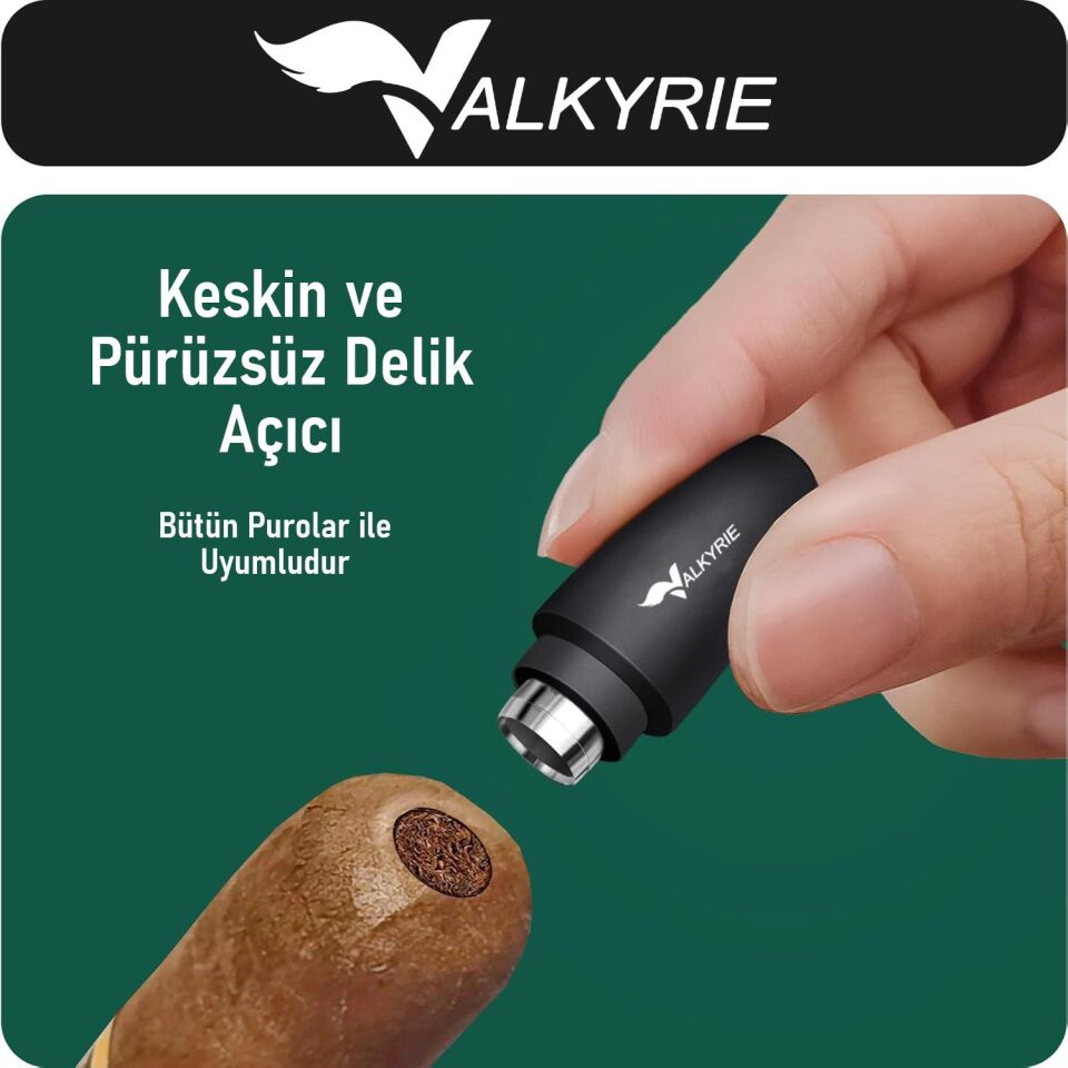 Valkyrie Premium Puro Aksesuar Seti Puro Makası V Kesim Delik Açıcı Puro Tutucu Kılıflı Komple Set