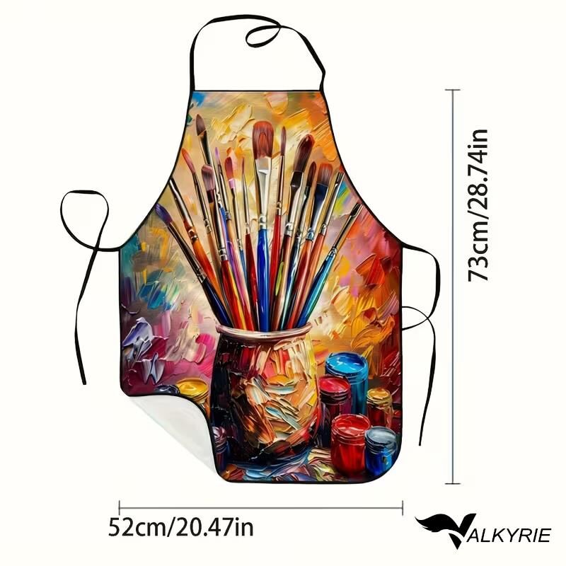 Valkyrie Ressam Temalı Mutfak Önlüğü Boya Fırçası Baskılı Cepli Ayarlanabilir Askılı Mutfak Servis Hobi Önlüğü