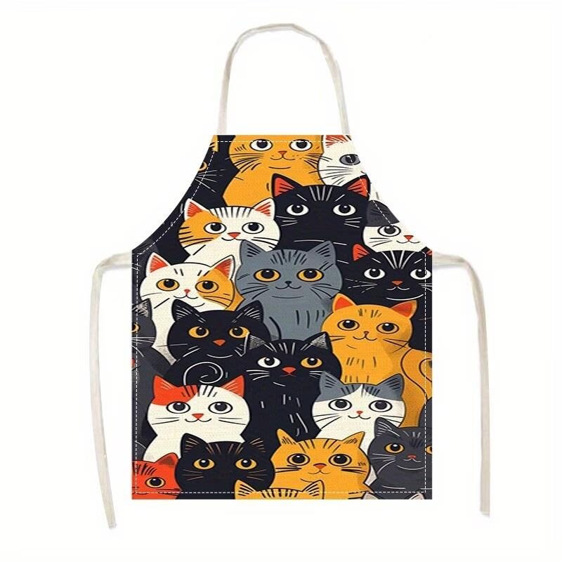 Valkyrie Kedi Desenli Mutfak Önlüğü Cepli Ayarlanabilir Askılı Unisex Mutfak Pişirme Servis Temizlik Önlüğü