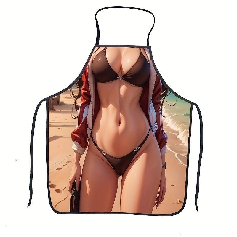 Valkyrie Bikini Esprili Mutfak Önlüğü Baskılı Unisex Parti Barbekü Mutfak Önlüğü 80x60 cm