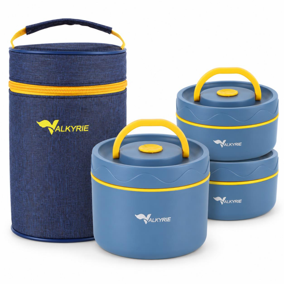 Valkyrie 3 Göz Taraftar 304 Paslanmaz Çelik Yemek Lunch Box 420+420+550 ml Isı Yalıtımlı Çantalı