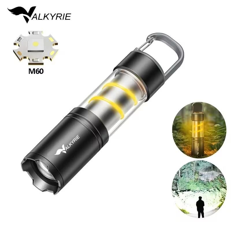 Valkyrie Şarjlı Kamp Feneri El Feneri Type-C Şarjlı COB Yan Işıklı 3 Modlu Zoomlu Karabinalı