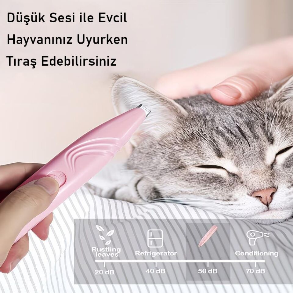 Valkyrie Kedi Köpek Pati Tüy Kesme Makinesi Sessiz Hassas Bölge Traş Cihazı Seramik & Çelik Bıçaklı Pembe