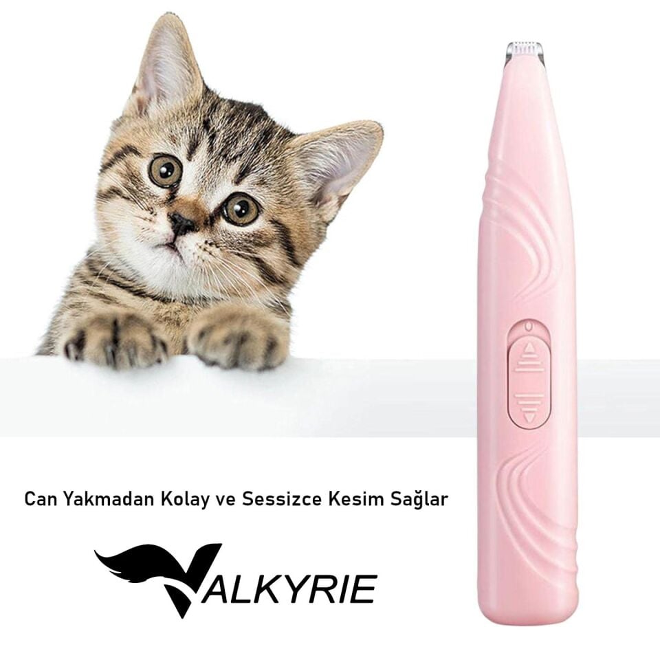 Valkyrie Kedi Köpek Pati Tüy Kesme Makinesi Sessiz Hassas Bölge Traş Cihazı Seramik & Çelik Bıçaklı Pembe