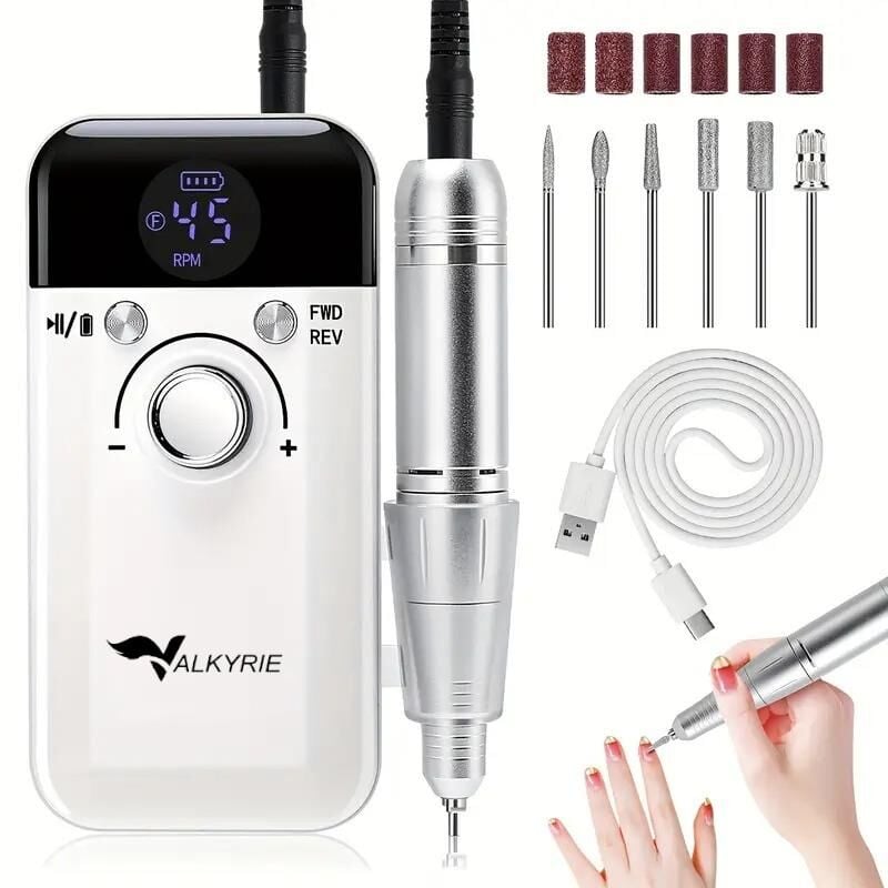 Valkyrie Profesyonel Şarjlı Tırnak Frezesi 45.000 RPM, LCD, 2000 mAh Taşınabilir Manikür Pedikür Makinesi