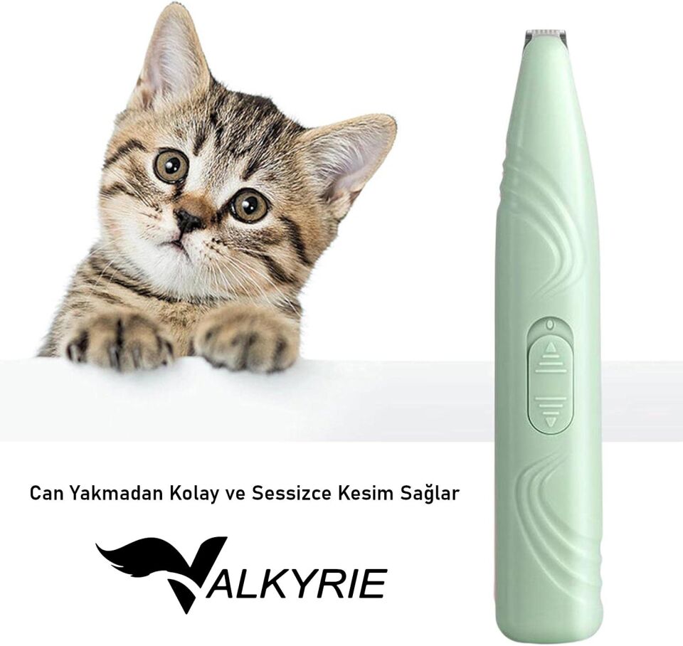 Valkyrie Kedi Köpek Pati Tüy Kesme Makinesi Sessiz Hassas Bölge Traş Cihazı Seramik & Çelik Bıçaklı