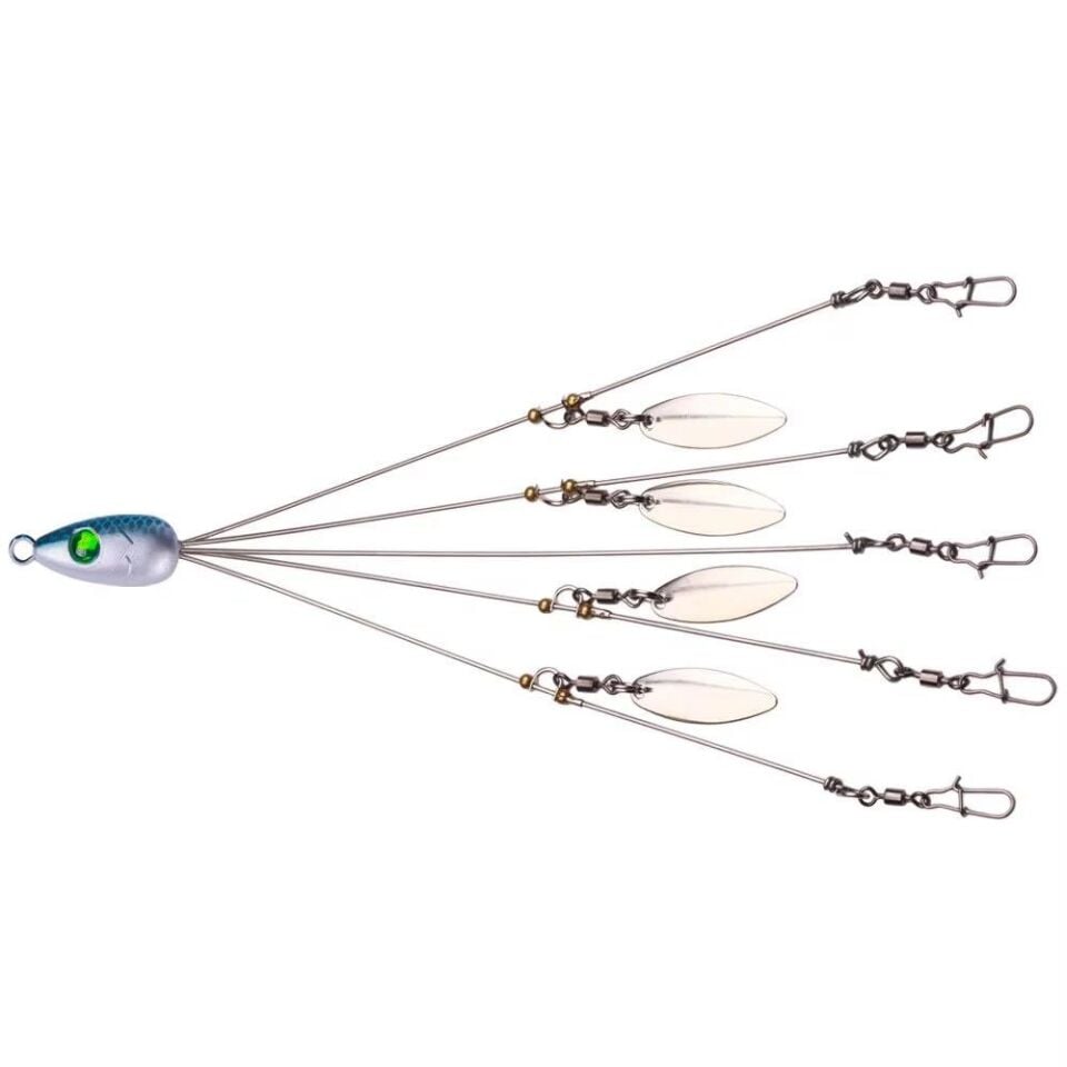 Valkyrie 5'li Alabama Rig 5 Kollu  Fırdöndülü Levrek Şemsiyesi 16.8g 22cm – Spinner Kaşıklı Sahte Yem Sistemi