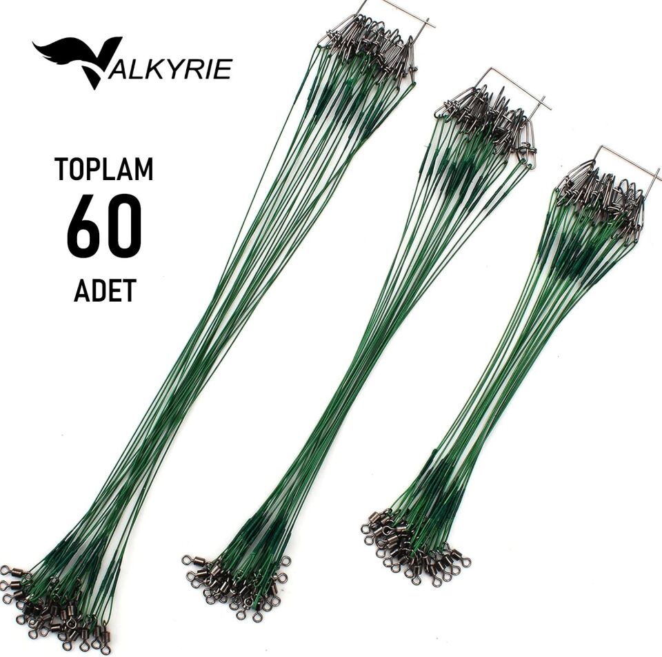 Valkyrie 60 Adet Çelik Fishing Leader Seti – Paslanmaz Çelik Olta Halatı Lider Teli 3 Boy Karışık