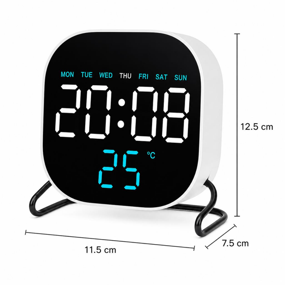 Valkyrie LED Dijital Masa Saati Mavi Derece Çift Alarm Sıcaklık Göstergesi 3 Kademe Parlaklık Modern Saat