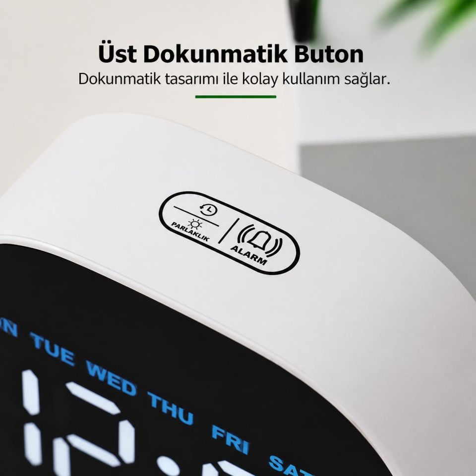 Valkyrie LED Dijital Masa Saati Mavi Derece Çift Alarm Sıcaklık Göstergesi 3 Kademe Parlaklık Modern Saat