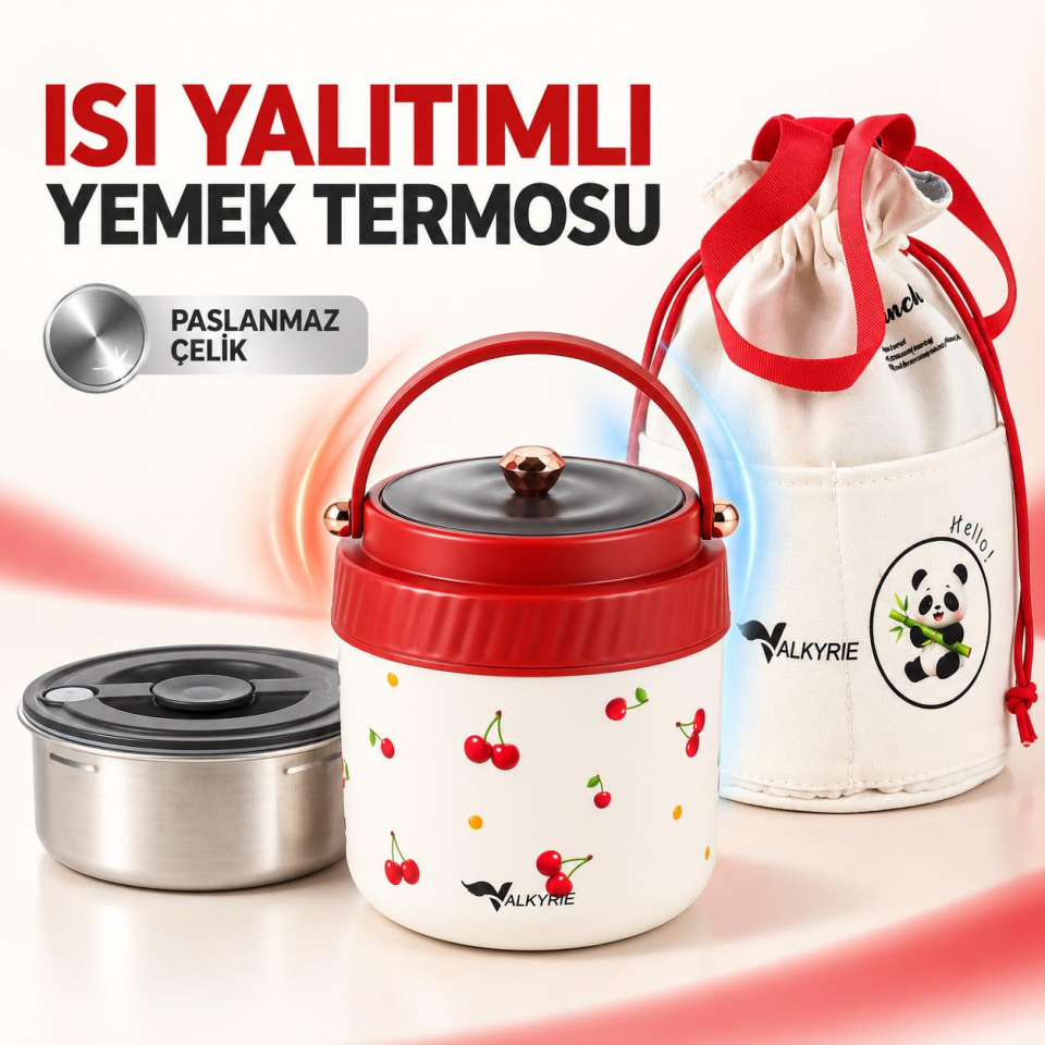 Valkyrie 1200 ML Yalıtımlı Yemek Termosu Seti Paslanmaz Çelik İç Hazneli Yalıtımlı Taşıma Çantalı