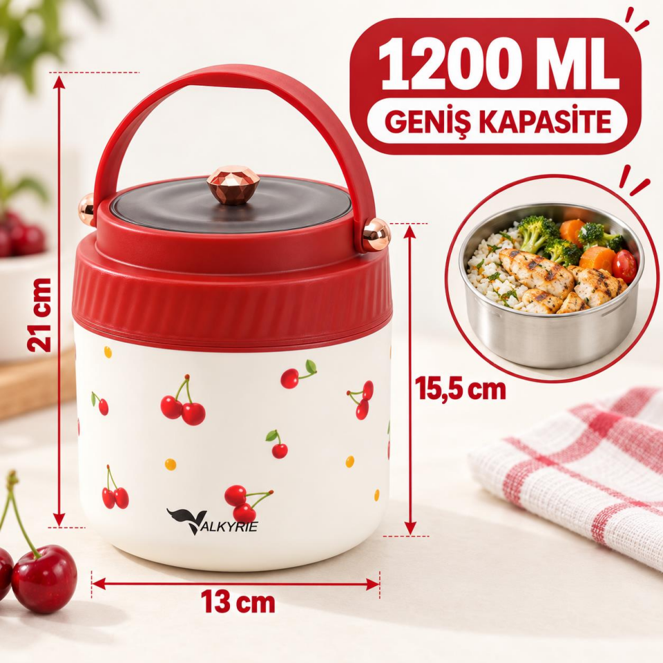 Valkyrie 1200 ML Yalıtımlı Yemek Termosu Seti Paslanmaz Çelik İç Hazneli Yalıtımlı Taşıma Çantalı