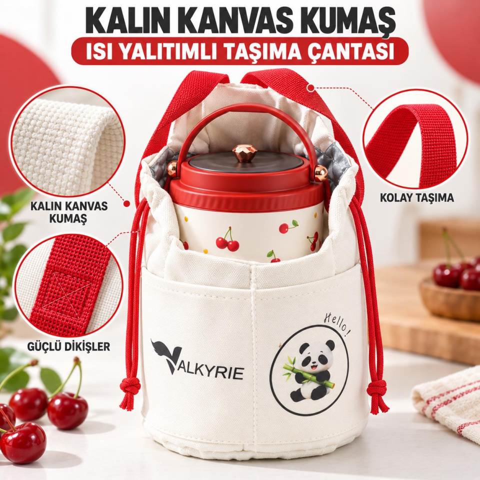 Valkyrie 1200 ML Yalıtımlı Yemek Termosu Seti Paslanmaz Çelik İç Hazneli Yalıtımlı Taşıma Çantalı