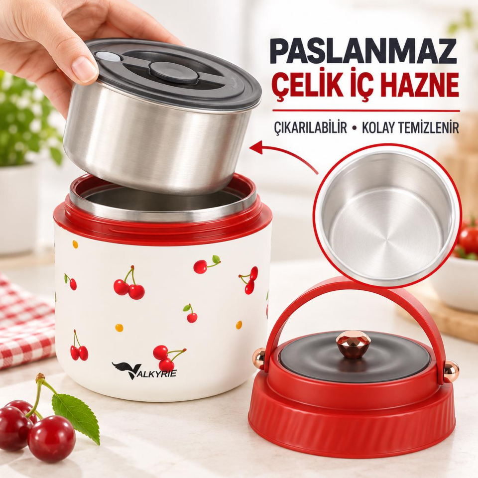 Valkyrie 1200 ML Yalıtımlı Yemek Termosu Seti Paslanmaz Çelik İç Hazneli Yalıtımlı Taşıma Çantalı