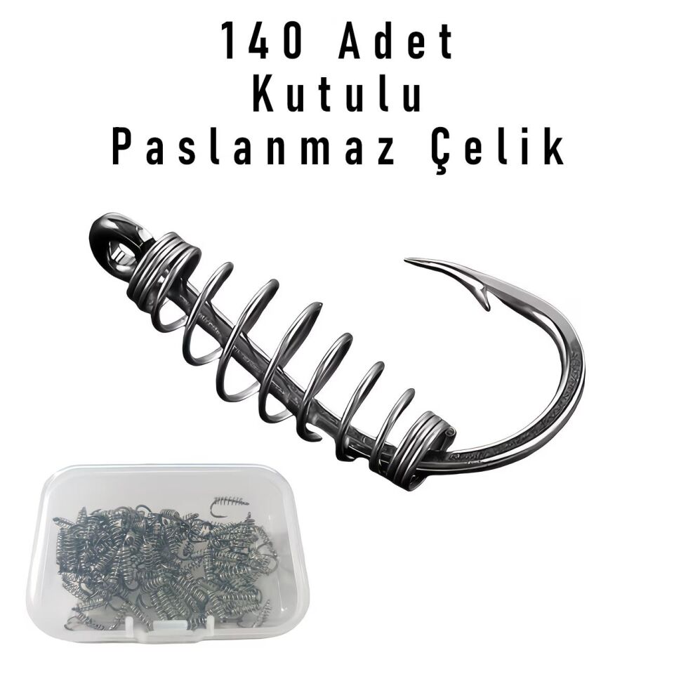 Valkyrie 140 Adet Yaylı Balık İğnesi Seti – Paslanmaz Çelik Yem Tutucu Spiral Kanca (5#-11# Set)