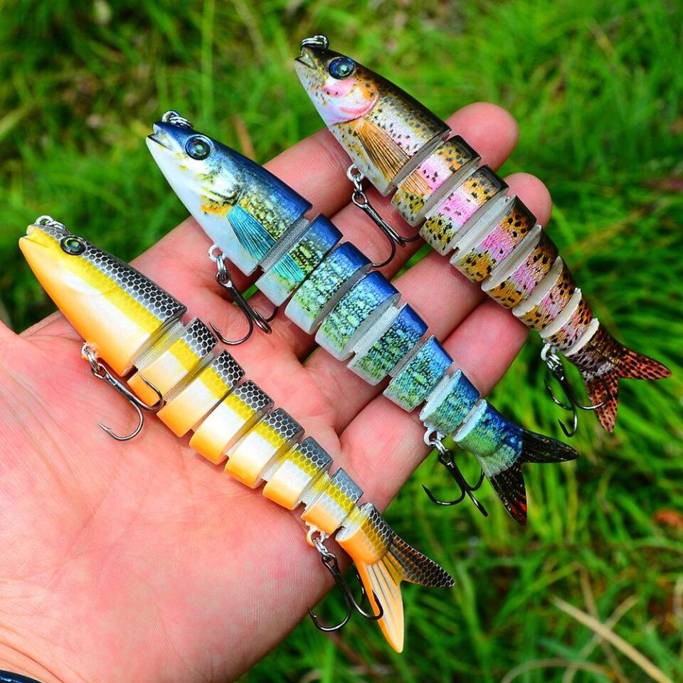 Valkyrie 3 Adet 8 Eklemli 3D Oynak Rapala Sahte Balık Yem Seti Tatlı ve Tuzlu Su Uyumlu Wobblers Swimbait