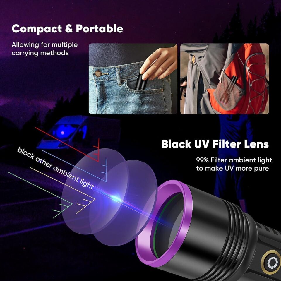 Valkyrie 365nm LED UV El Feneri 20W Güç | 3000mAh Şarjlı Alüminyum Gövde Profesyonel Kullanım
