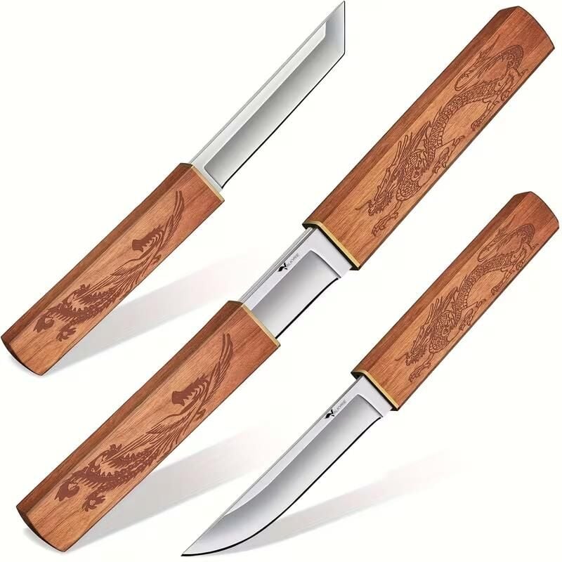 Valkyrie Ahşap Saplı Şef Yemek Bıçağı Kılıflı Paslanmaz Çelik Mutfak Meyve Sebze Et Doğrama Kamp Bıçağı Kahve
