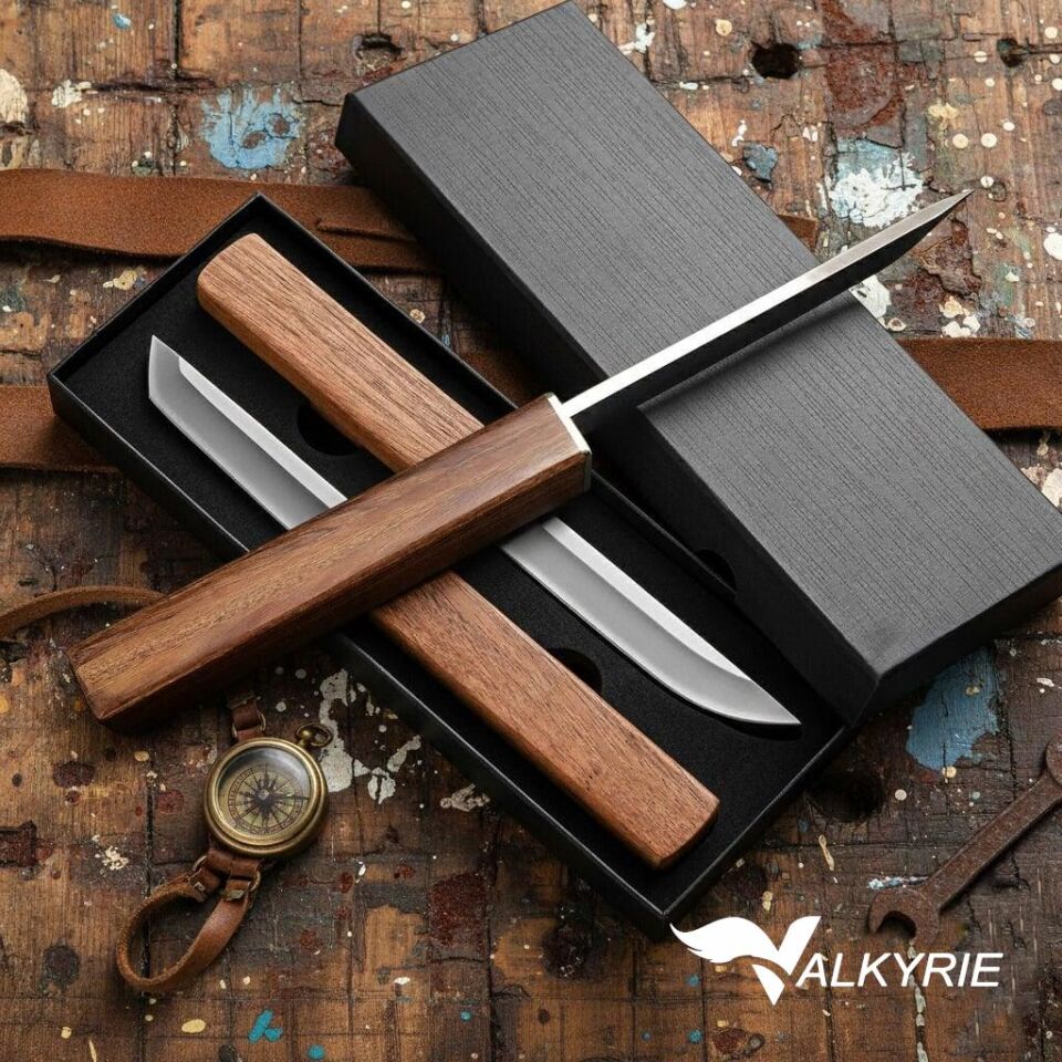 Valkyrie Ahşap Saplı Şef Yemek Bıçağı Kılıflı Paslanmaz Çelik Mutfak Meyve Sebze Et Doğrama Kamp Bıçağı Kahve