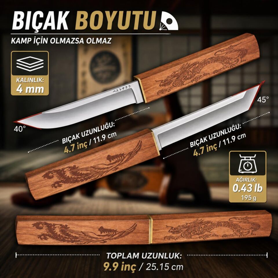 Valkyrie Ahşap Saplı Şef Yemek Bıçağı Kılıflı Paslanmaz Çelik Mutfak Meyve Sebze Et Doğrama Kamp Bıçağı Kahve