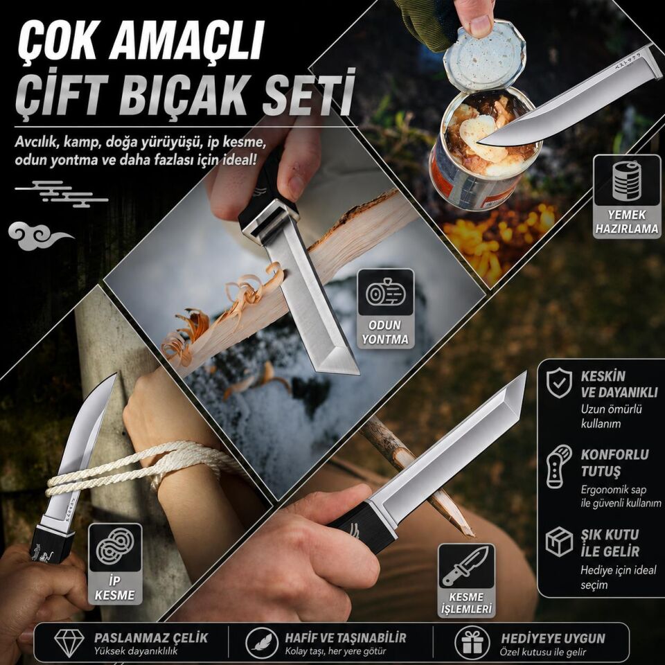Valkyrie Ahşap Saplı Şef Yemek Bıçağı Kılıflı Paslanmaz Çelik Mutfak Meyve Sebze Et Doğrama Kamp Bıçağı Siyah