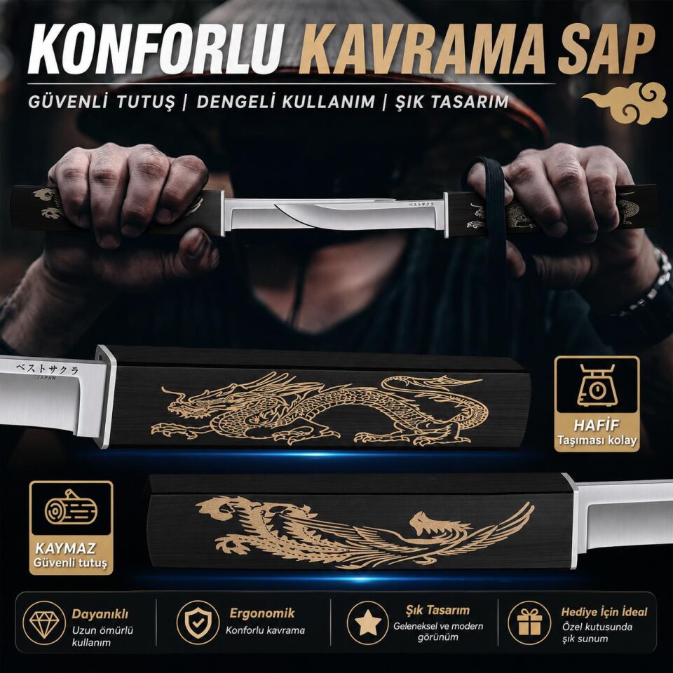Valkyrie Ahşap Saplı Şef Yemek Bıçağı Kılıflı Paslanmaz Çelik Mutfak Meyve Sebze Et Doğrama Kamp Bıçağı Siyah
