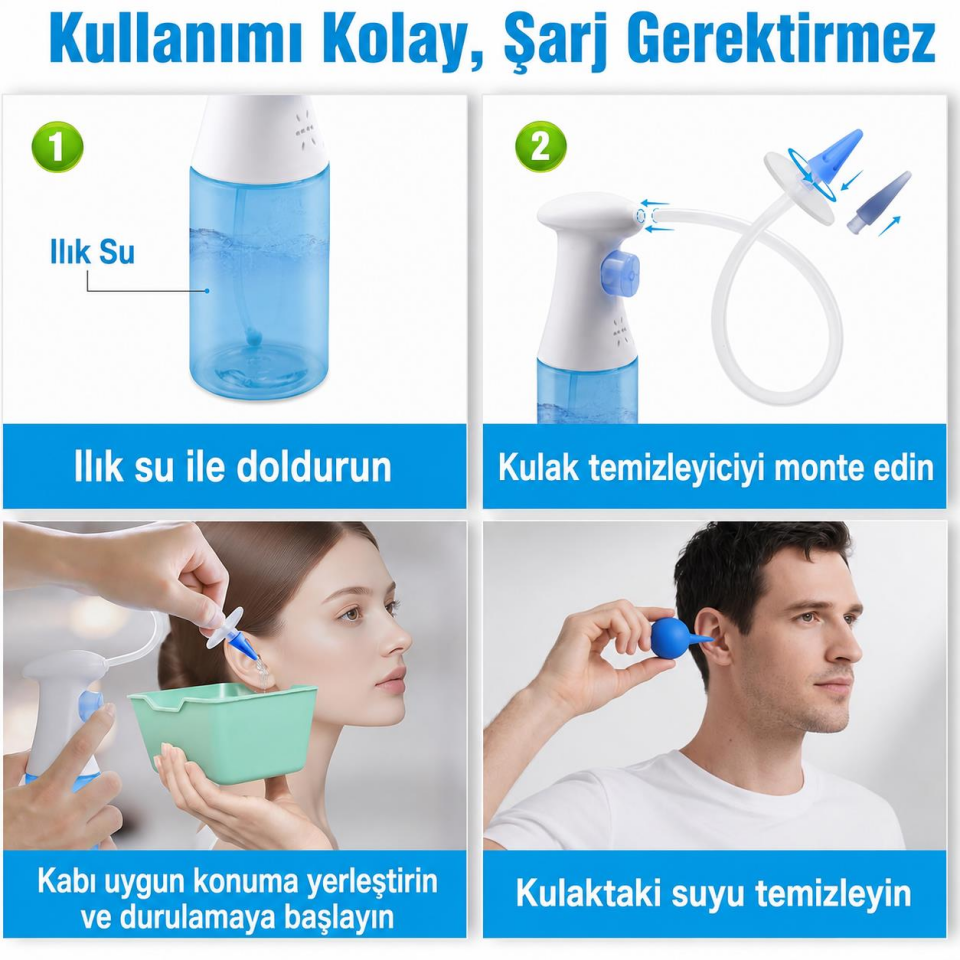 Valkyrie Kulak Temizleme Seti 30 Başlıklı Manuel Kulak Yıkama Cihazı Su Spreyli Kulak Kiri Temizleyici