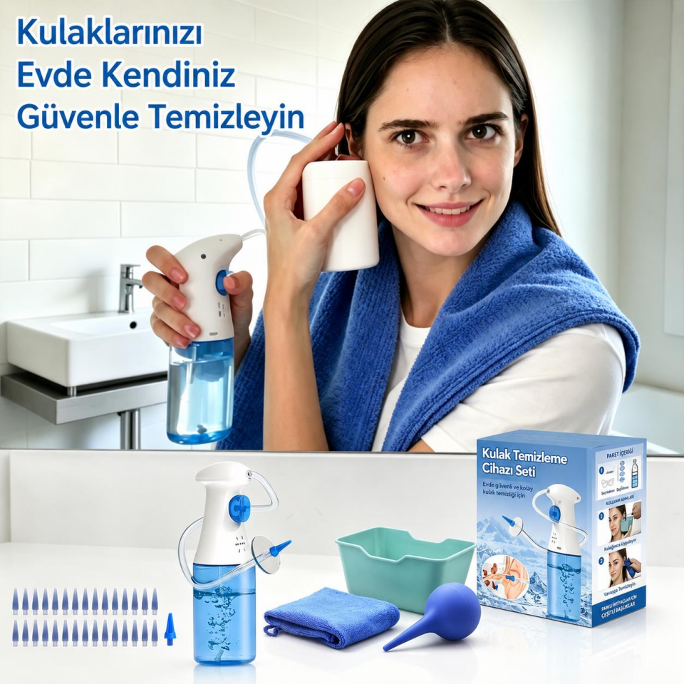Valkyrie Kulak Temizleme Seti 30 Başlıklı Manuel Kulak Yıkama Cihazı Su Spreyli Kulak Kiri Temizleyici