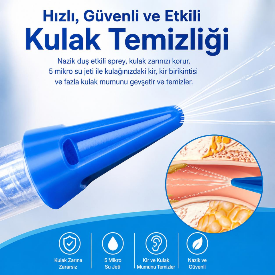 Valkyrie Kulak Temizleme Seti 30 Başlıklı Manuel Kulak Yıkama Cihazı Su Spreyli Kulak Kiri Temizleyici