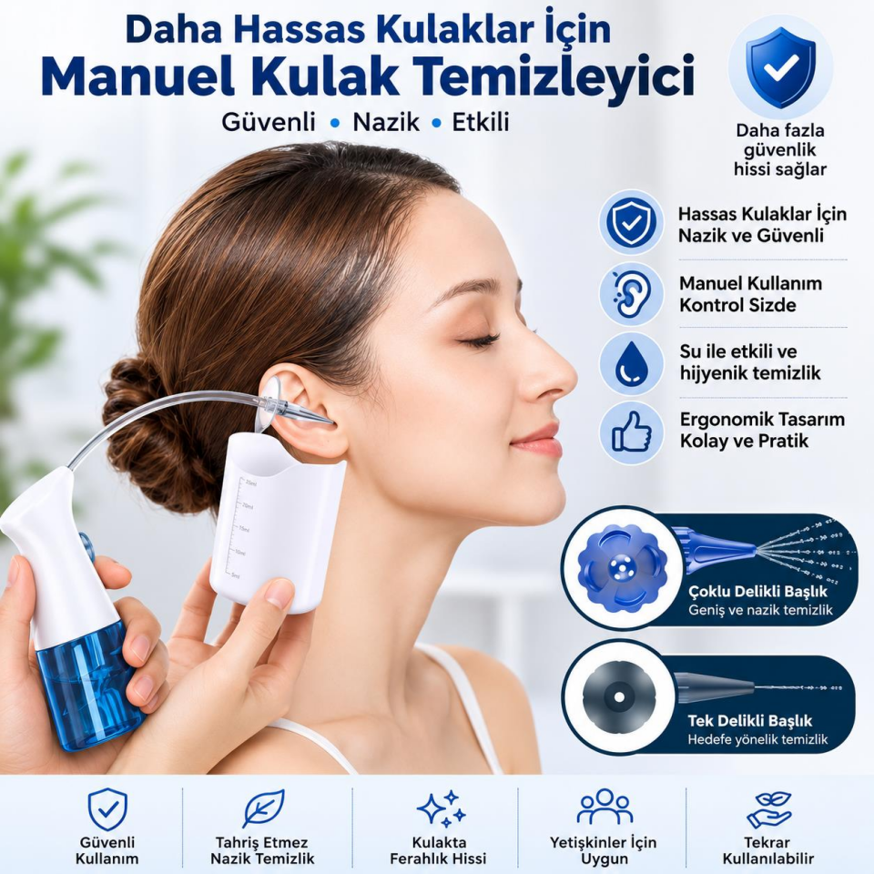 Valkyrie Kulak Temizleme Seti 30 Başlıklı Manuel Kulak Yıkama Cihazı Su Spreyli Kulak Kiri Temizleyici