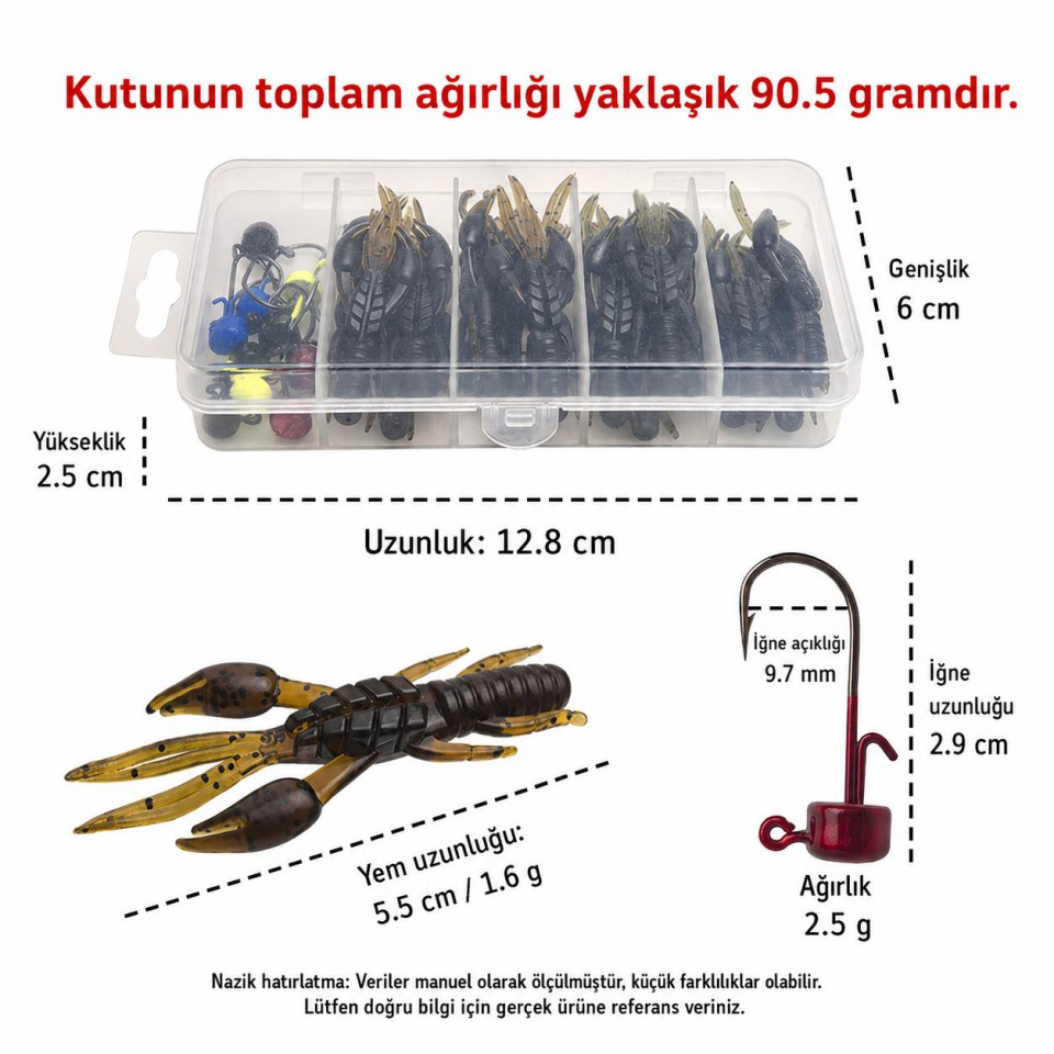 Valkyrie 30 Parça Yumuşak Karides Yem Seti Jig Başlı Silikon Olta Yemi Kutulu