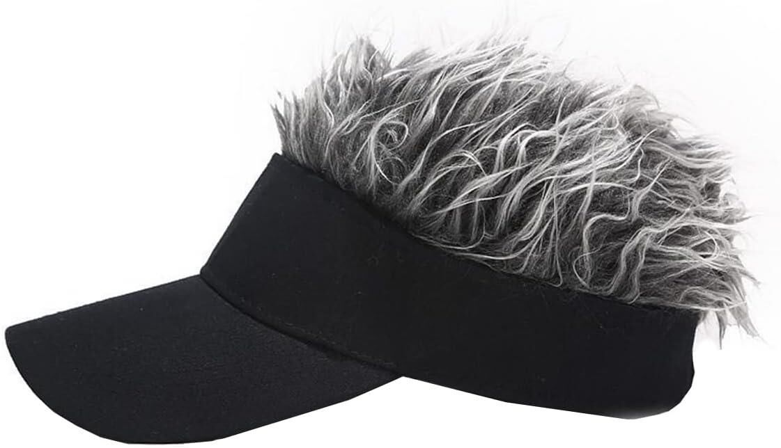 Valkyrie Peruk Görünümlü Saçlı Şapka Unisex Vizör Şapka Gri Saçlı Ayarlanabilir Komik Saç Şapkası Güneşlik