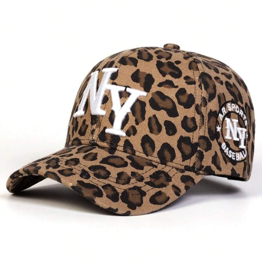 Valkyrie Koyu Leopar Desenli NY Nakışlı Unisex Şapka Ayarlanabilir %100 Pamuk Spor Günlük Şapka