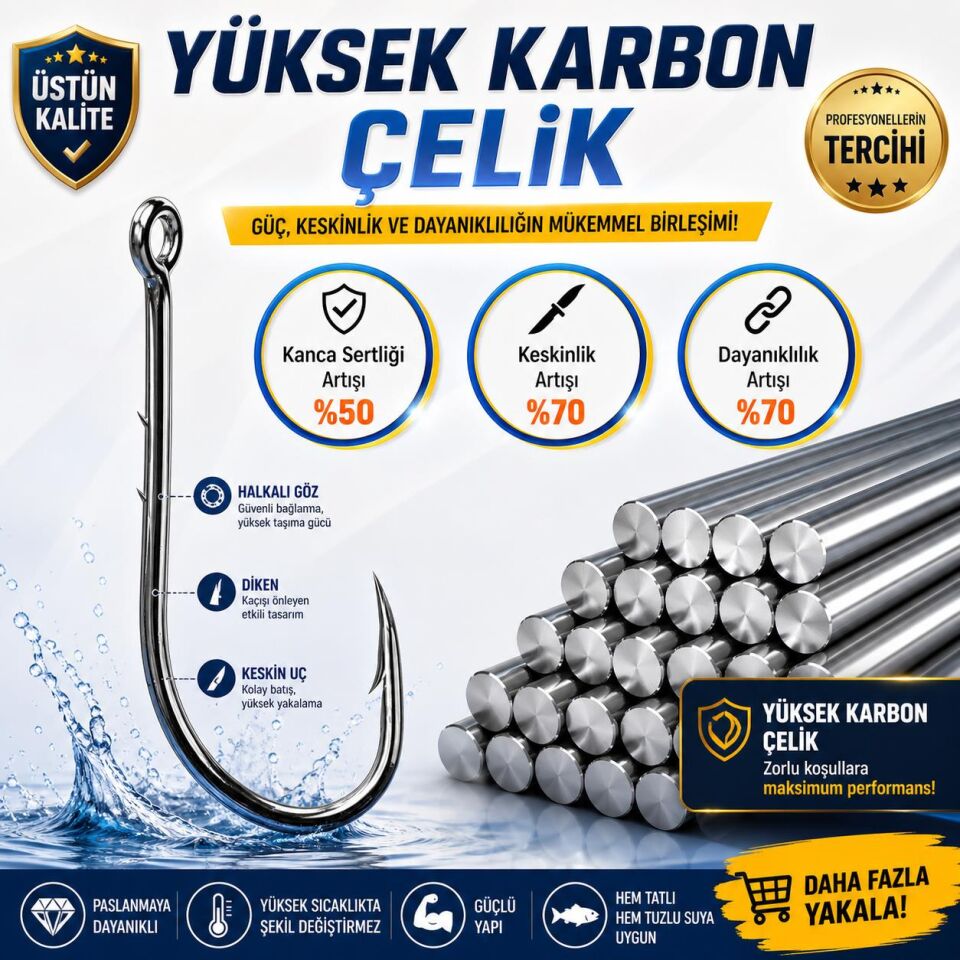 Valkyrie 1000 Adet Olta İğnesi Seti 1#-10# – Yüksek Karbon Çelik, Halkalı Göz, Keskin Uç Profesyonel Balıkçı İğnesi