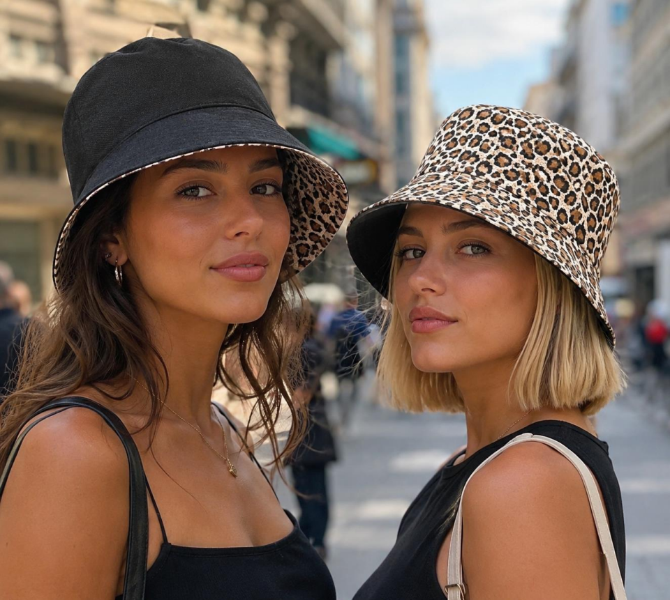 Valkyrie Çift Taraflı Leopar Desenli Siyah Kova Şapka Unisex Reversible Bucket Günlük Yazlık Şapka