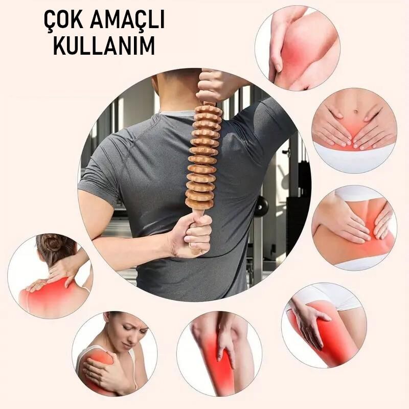 Valkyrie Medikal Ahşap 12 Tekerlekli Kavisli Merdane Maderoterapia Sırt Bel Bacak Selülit Karşıtı ve Derin Doku Masajı 1. Kalite