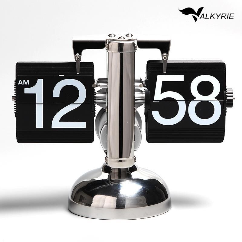 Valkyrie Retro Metanik Yaprak Saat Ev Ofis Masa Saati Paslanmaz Çelik Tek Bacak Siyah