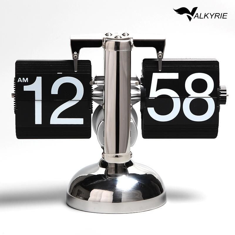 Valkyrie Retro Metanik Yaprak Saat Ev Ofis Masa Saati Paslanmaz Çelik Tek Bacak Siyah