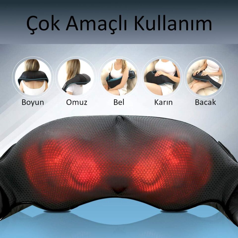 Valkyrie Şarjlı Shiatsu Bel Bacak Ayak Sırt Boyun Masaj Aleti Isıtmalı 8 Nodüllü 1. Kalite Rahatlatıcı Kas Gevşetici Masaj Cihazı