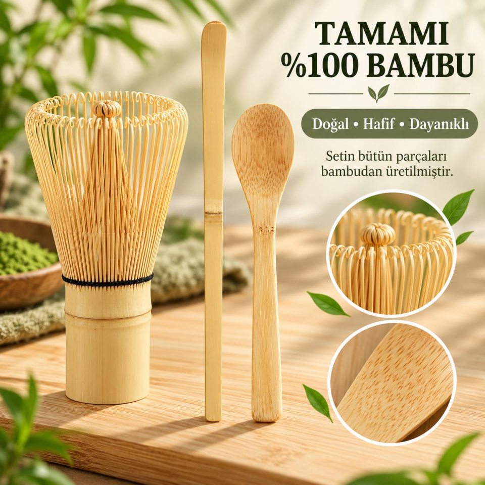 Valkyrie Matcha Çayı Hazırlama Seti 3 Parça Bambu Chasen Çırpıcı Chashaku Kaşık ve Karıştırma Çubuğu