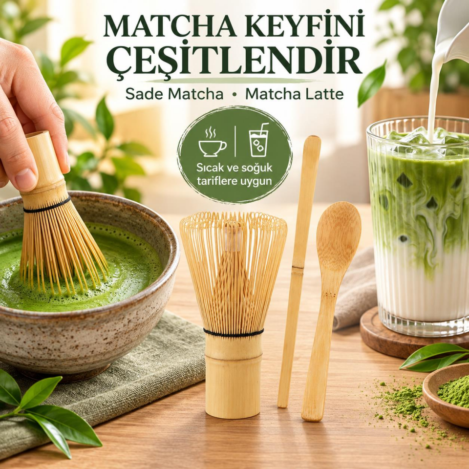 Valkyrie Matcha Çayı Hazırlama Seti 3 Parça Bambu Chasen Çırpıcı Chashaku Kaşık ve Karıştırma Çubuğu