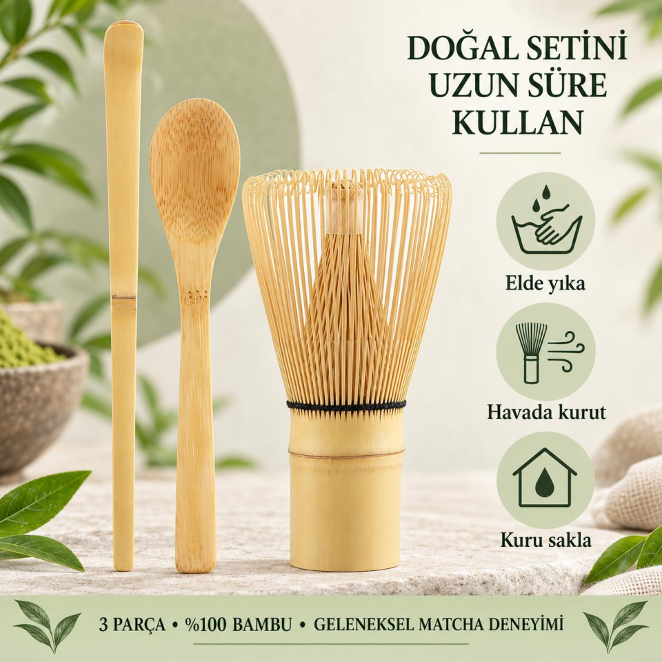 Valkyrie Matcha Çayı Hazırlama Seti 3 Parça Bambu Chasen Çırpıcı Chashaku Kaşık ve Karıştırma Çubuğu