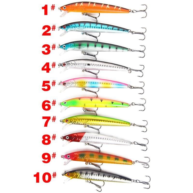 Valkyrie 10 Adet 10cm 9gr Minnow Sahte Olta Yem Seti Rapala 1m Derinlik 10 Farklı Renk Karbon Çelik İğne