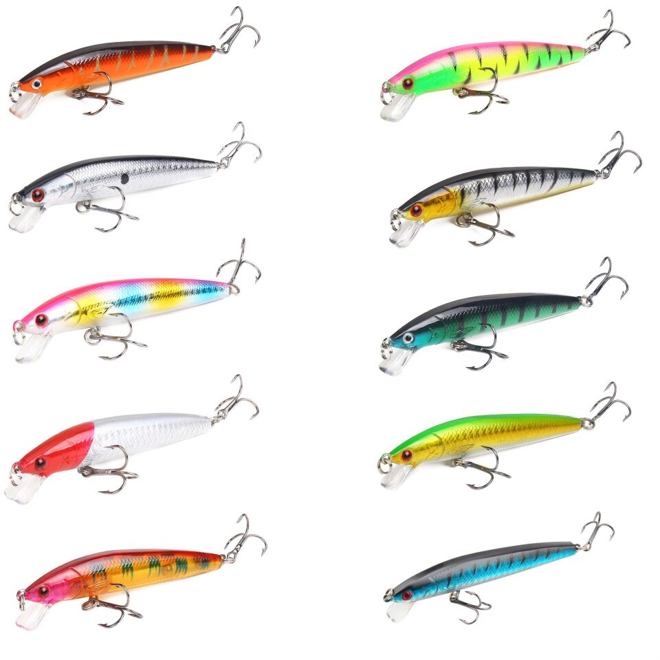 Valkyrie 10 Adet 10cm 9gr Minnow Sahte Olta Yem Seti Rapala 1m Derinlik 10 Farklı Renk Karbon Çelik İğne