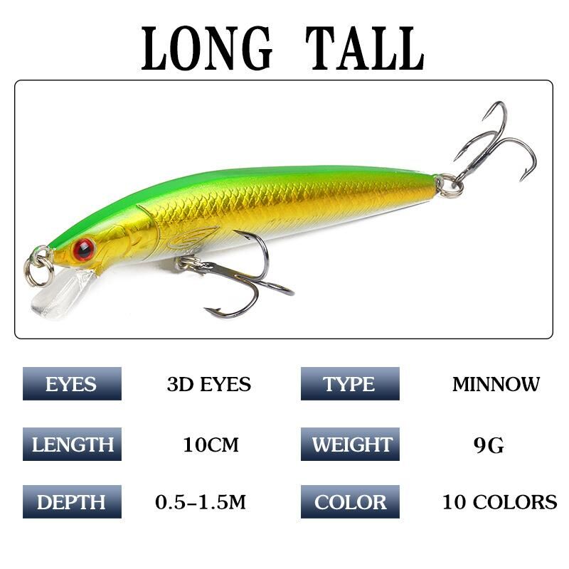 Valkyrie 10 Adet 10cm 9gr Minnow Sahte Olta Yem Seti Rapala 1m Derinlik 10 Farklı Renk Karbon Çelik İğne