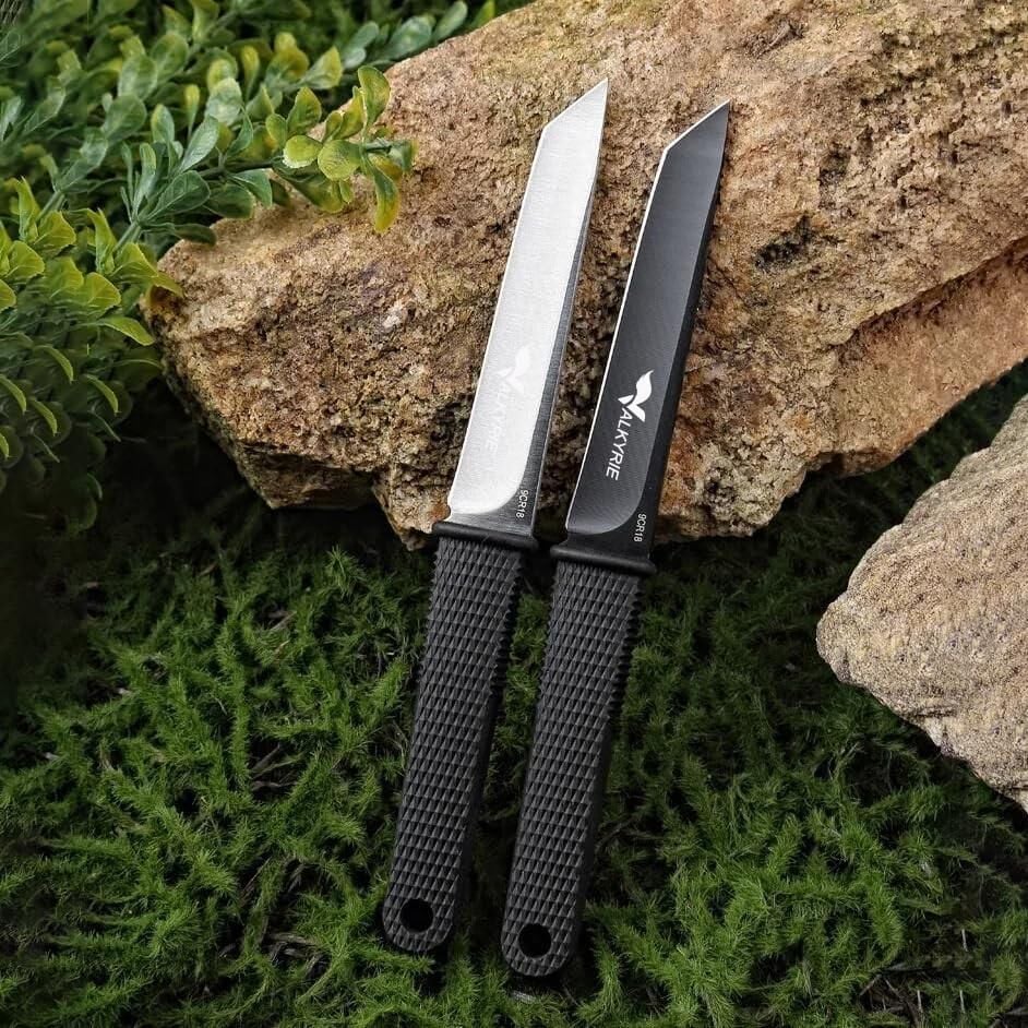 Valkyrie Paslanmaz Soğuk Çelik Tırtıklı 9CR18 Boyun Askılı Kılıflı Kamp Av Bıçağı Siyah