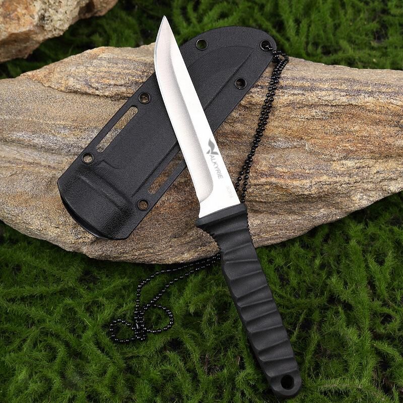 Valkyrie 9CR18 Soğuk Çelik Boyun Askılı Kılıflı Kamp Av Bıçağı Paslanmaz Çelik Gümüş