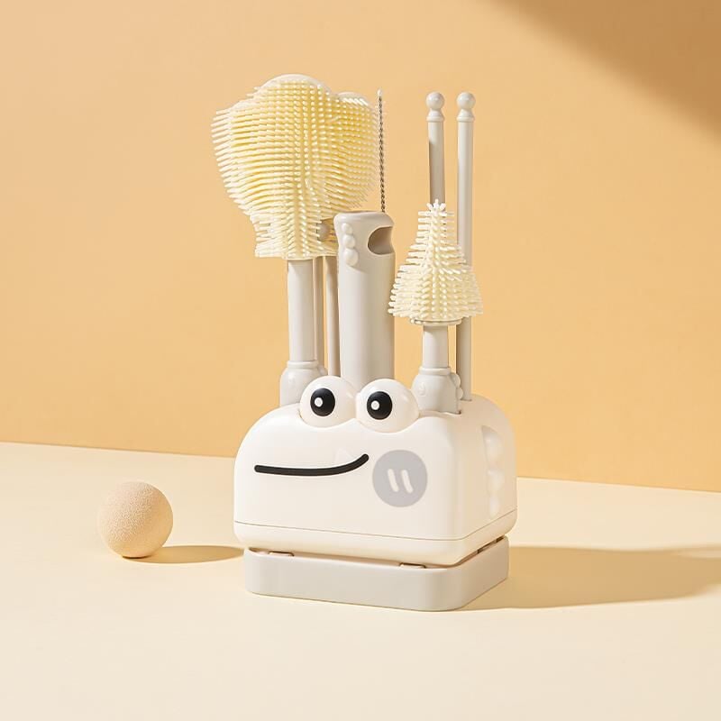 Valkyrie 8 Parça Silikon Biberon Temizleme Fırça Seti Kurutma Standlı Emzik Pipet Şişe Beyaz