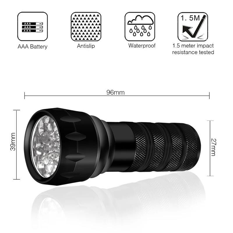 Valkyrie 21 LED 1. Kalite 395nm Güneş Işığı Ultraviyole UV El Feneri - Blacklight - Çok Amaçlı