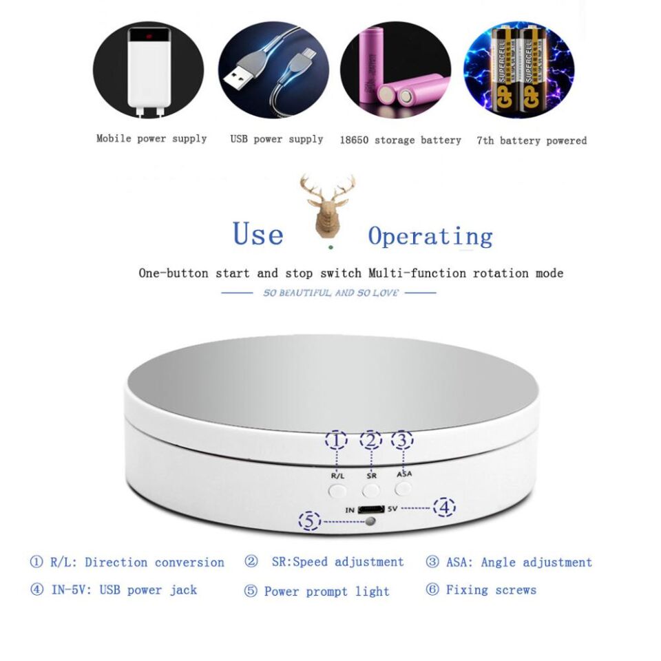 Valkyrie 14cm Ürün Çekimi ve Vitrin için 3 Hızlı 360 Döner Tabla Turntable Beyaz